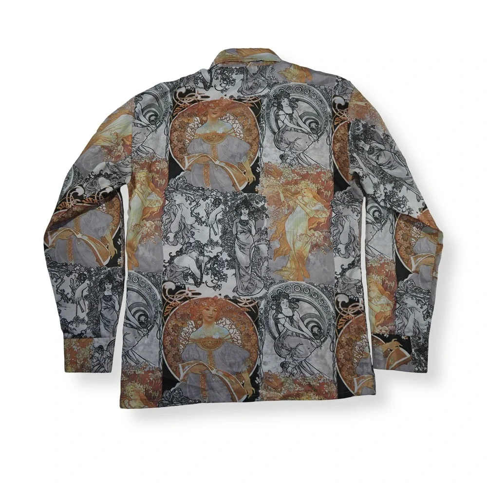 Anghurst Alphonse Mucha Vintage All Over Print Button Up Shirt Mens M Multicolor - Picture 2 of 9